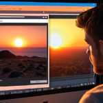 A person using a computer to set a "digital sunset" on their old social media posts, symbolizing control over their online presence. The interface shows options for setting expiration dates for content.